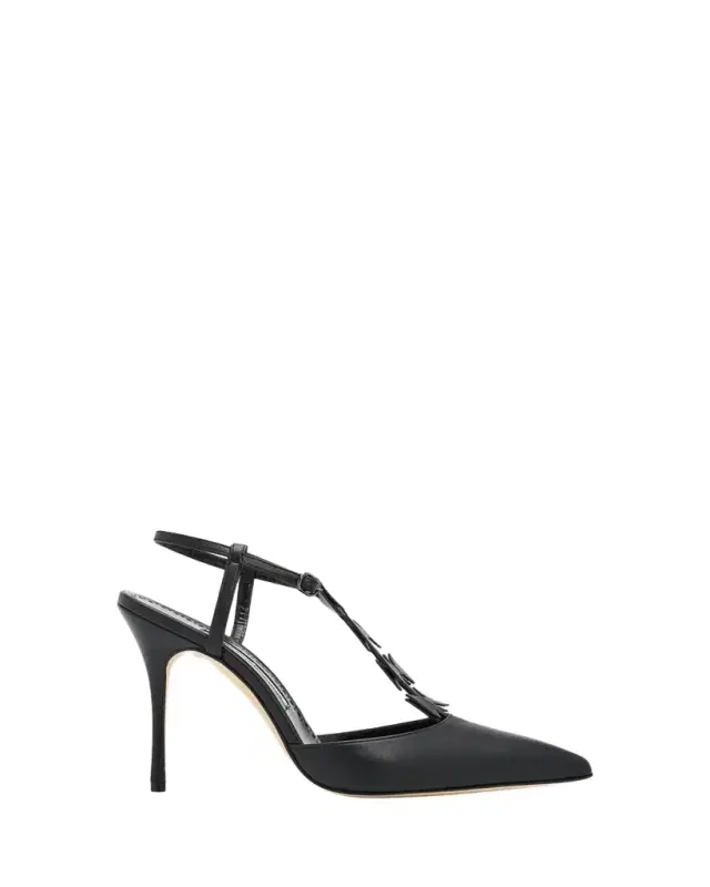 Manolo Blahnik 105mm Maurata Leather Bow T-Strap Pumps