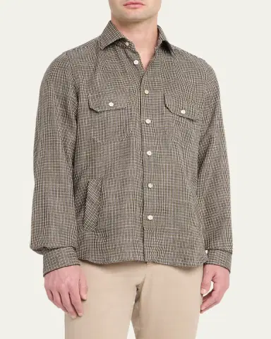Kiton Men's Cashmere and Wool Check Overshirt | Thumbnail 4 Kiton Men's Cashmere and Wool Check Overshirt | Thumbnail 4