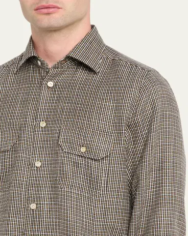 Kiton Men's Cashmere and Wool Check Overshirt | Thumbnail 5 Kiton Men's Cashmere and Wool Check Overshirt | Thumbnail 5