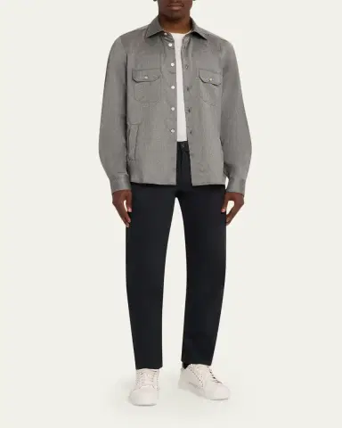 Kiton Men's Cashmere Herringbone Flap-Pocket Overshirt | Thumbnail 2