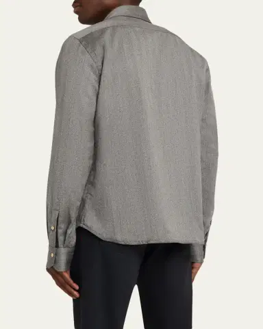 Kiton Men's Cashmere Herringbone Flap-Pocket Overshirt | Thumbnail 3