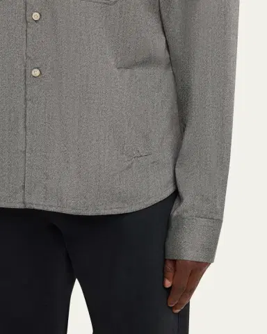 Kiton Men's Cashmere Herringbone Flap-Pocket Overshirt | Thumbnail 5
