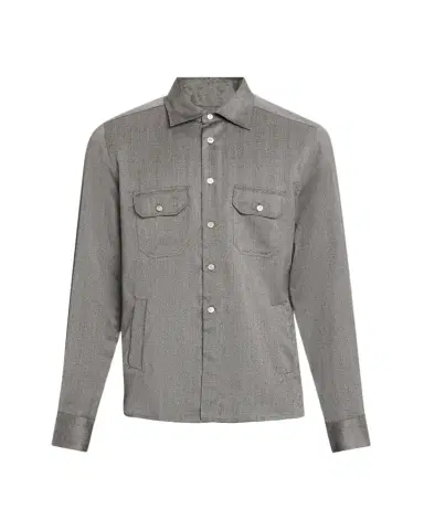 Kiton Men's Cashmere Herringbone Flap-Pocket Overshirt | Thumbnail 1