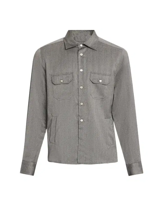 Kiton Men's Cashmere Herringbone Flap-Pocket Overshirt