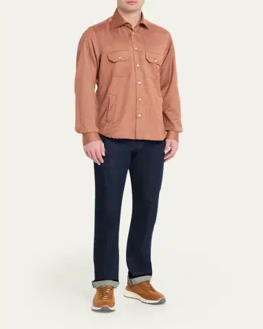 Kiton Men's Herringbone Cashmere Overshirt | Thumbnail 2