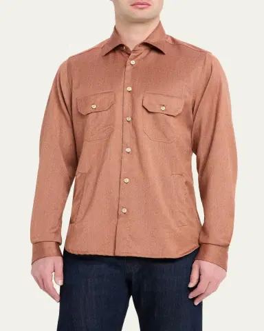 Kiton Men's Herringbone Cashmere Overshirt | Thumbnail 4