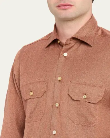 Kiton Men's Herringbone Cashmere Overshirt | Thumbnail 5