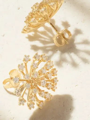 Sydney Evan Burst Flower 14-karat Gold Diamond Earrings | Thumbnail 4 Sydney Evan Burst Flower 14-karat Gold Diamond Earrings | Thumbnail 4