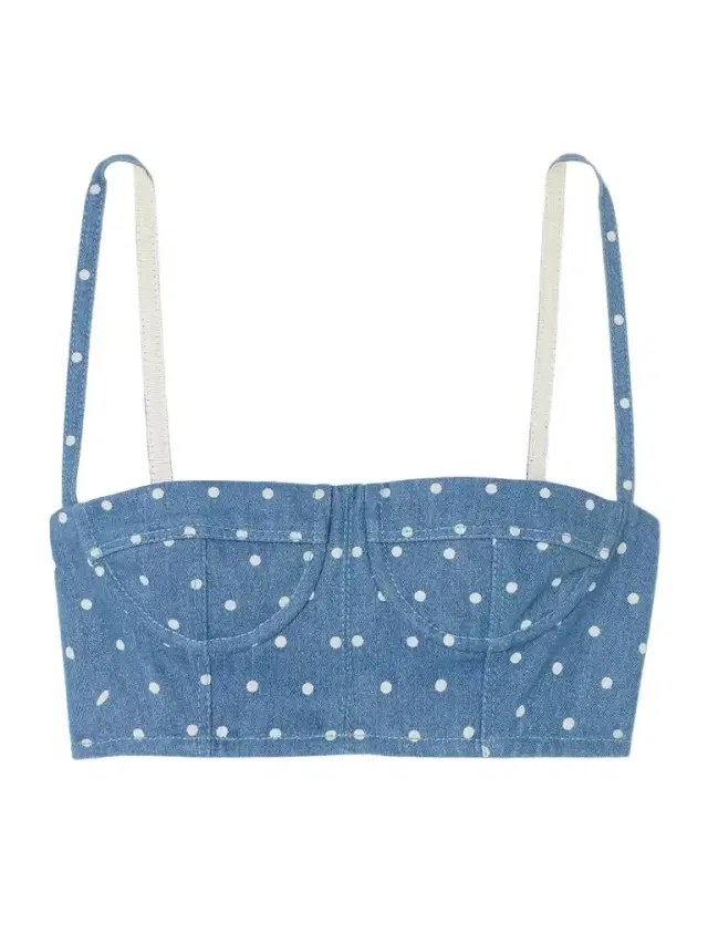 Cropped Polka-dot Denim Bustier Top
