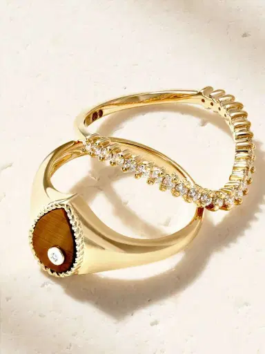 Yvonne Léon Baby Chevaliere Poire 9-karat Gold, Tiger's Eye And Diamond Ring | Thumbnail 4 Yvonne Léon Baby Chevaliere Poire 9-karat Gold, Tiger's Eye And Diamond Ring | Thumbnail 4