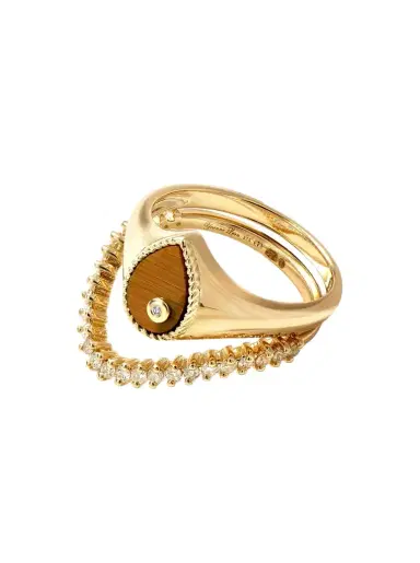 Yvonne Léon Baby Chevaliere Poire 9-karat Gold, Tiger's Eye And Diamond Ring | Thumbnail 1 Yvonne Léon Baby Chevaliere Poire 9-karat Gold, Tiger's Eye And Diamond Ring | Thumbnail 1