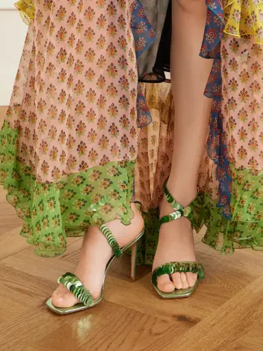 Gianvito Rossi 95 Sequin-embellished Metallic Leather Sandals | Thumbnail 2 Gianvito Rossi 95 Sequin-embellished Metallic Leather Sandals | Thumbnail 2