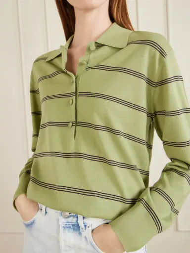 Dries Van Noten Striped Merino Wool Polo Shirt | Thumbnail 5 Dries Van Noten Striped Merino Wool Polo Shirt | Thumbnail 5