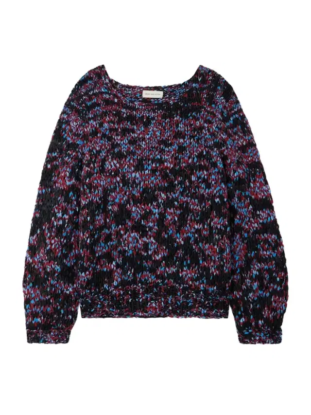 Oversized Frayed Printed Cotton Sweater