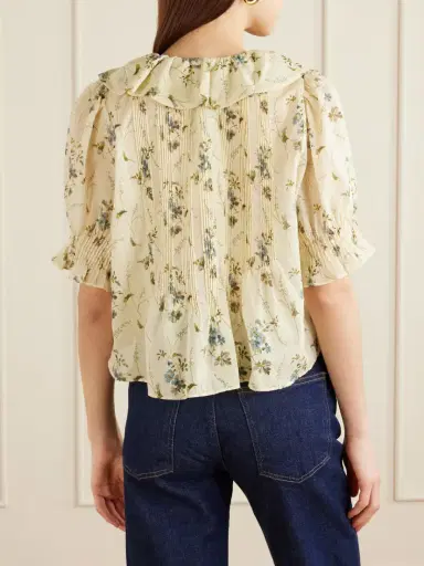 DÔEN Henri Ruffled Pintucked Organic Cotton-voile Top | Thumbnail 3
