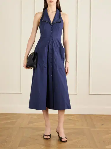 Saloni Jessica Crystal-embellished Cotton-blend Poplin Midi Dress | Thumbnail 2 Saloni Jessica Crystal-embellished Cotton-blend Poplin Midi Dress | Thumbnail 2