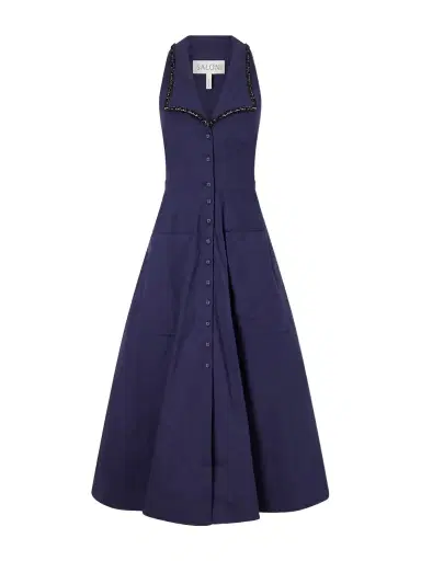 Saloni Jessica Crystal-embellished Cotton-blend Poplin Midi Dress | Thumbnail 1 Saloni Jessica Crystal-embellished Cotton-blend Poplin Midi Dress | Thumbnail 1