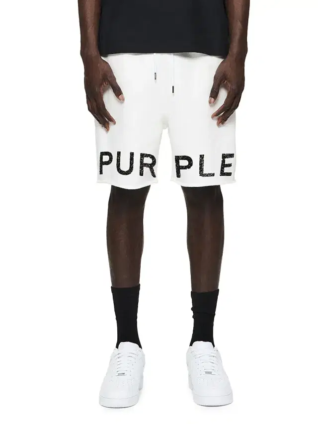 Purple Brand Men's Logo Fleece Raw-Hem Shorts - White