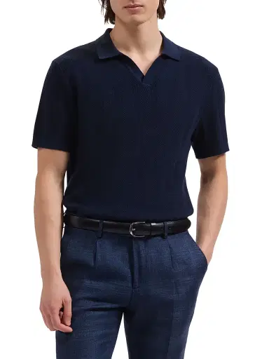 Bugatchi Men's Textured Stripe Johnny Collar Sweater - Navy - Size XXL | Thumbnail 3 Bugatchi Men's Textured Stripe Johnny Collar Sweater - Navy - Size XXL | Thumbnail 3