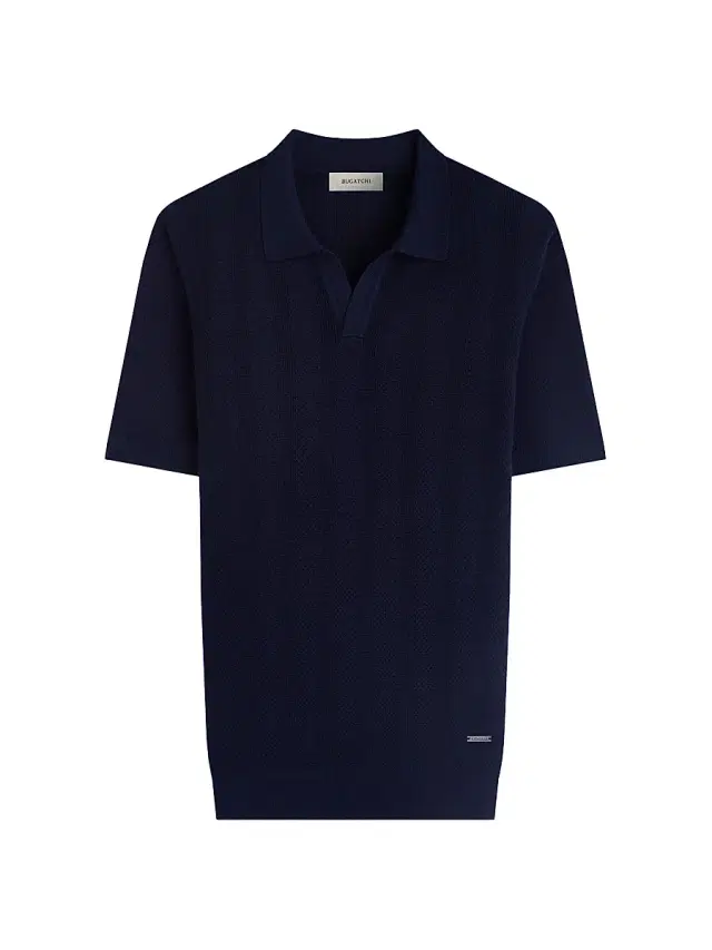 Bugatchi Men's Textured Stripe Johnny Collar Sweater - Navy