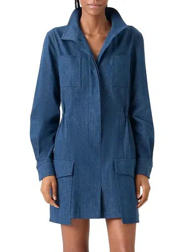 Akris Women's Stand Collar Coated Denim Minidress | Thumbnail 2 Akris Women's Stand Collar Coated Denim Minidress | Thumbnail 2