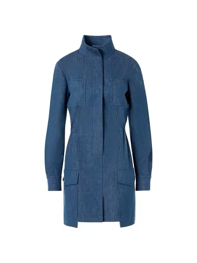 Akris Women's Stand Collar Coated Denim Minidress | Thumbnail 1 Akris Women's Stand Collar Coated Denim Minidress | Thumbnail 1