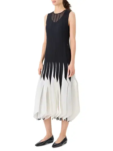 Akris Women's High Plains Silk Organza Midi-Dress - Black Ecru - Size 8 | Thumbnail 3 Akris Women's High Plains Silk Organza Midi-Dress - Black Ecru - Size 8 | Thumbnail 3
