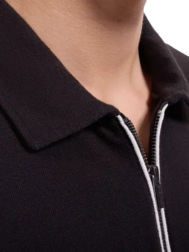 Bugatchi Men's Performance Quarter-Zip Polo Shirt - Black - Size Small | Thumbnail 5