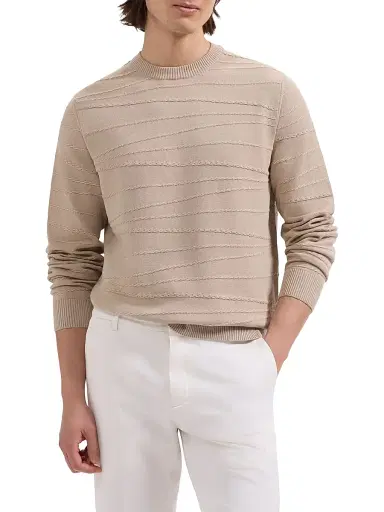 Bugatchi Men's Cotton-Silk Crewneck Sweater - Sand - Size XXL | Thumbnail 3 Bugatchi Men's Cotton-Silk Crewneck Sweater - Sand - Size XXL | Thumbnail 3