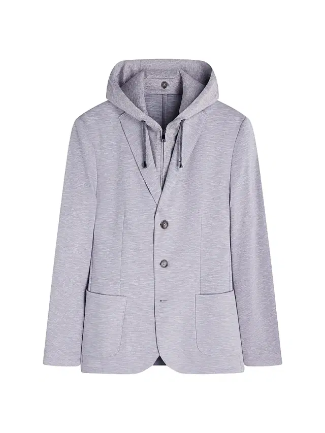 Men's Cotton Hooded Bib Blazer - Platinum