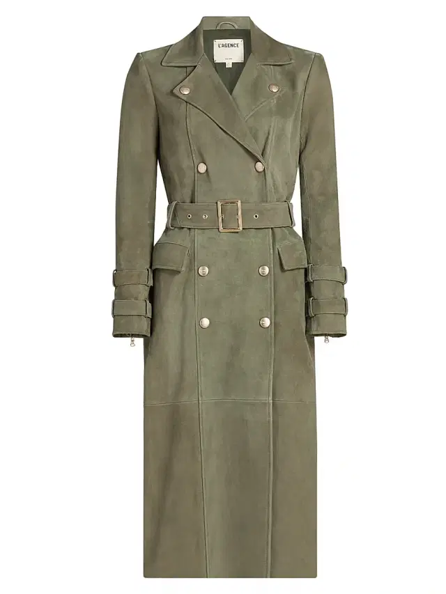 L'AGENCE Women's Celina Leather Trench Coat - Clover