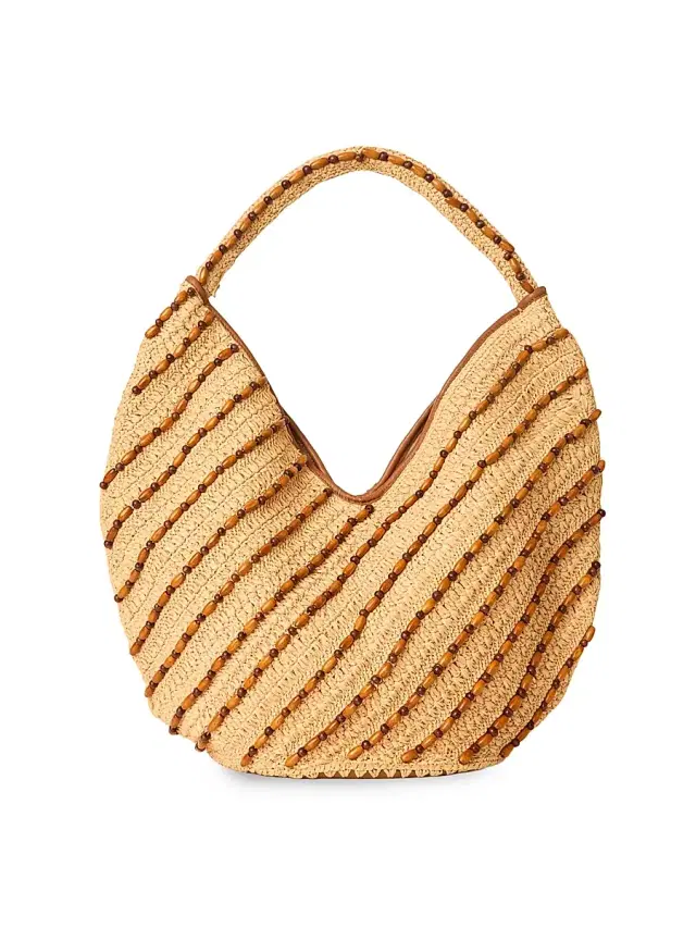 BTB Los Angeles Women's Paisley Beaded Raffia Hobo Bag - Natural