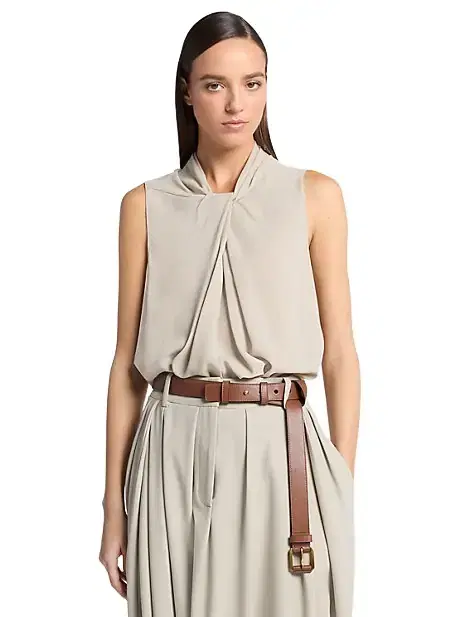 Michael Kors Collection Draped Wool Crepe Sleeveless Blouse