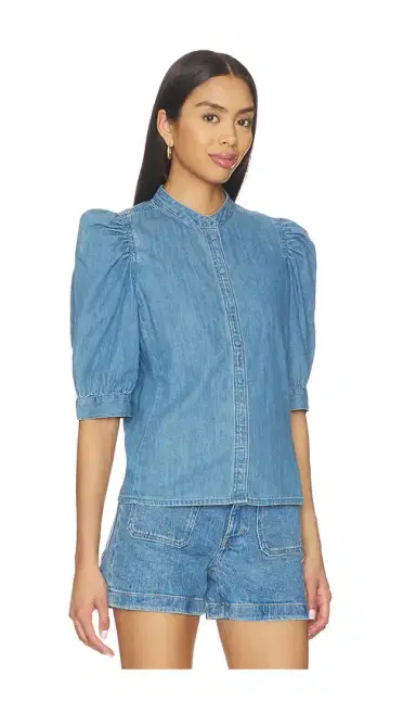 Madewell Denim Puff Sleeve Band Collar Shirt | Thumbnail 2