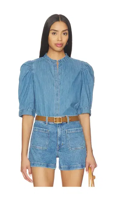 Madewell Denim Puff Sleeve Band Collar Shirt | Thumbnail 1