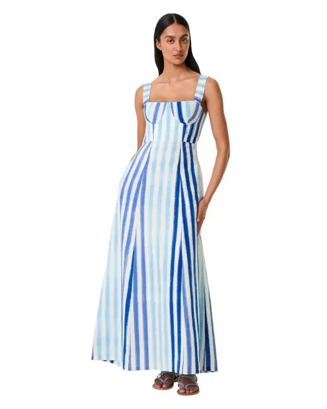 Azzurra Dress in Ikat Stripes