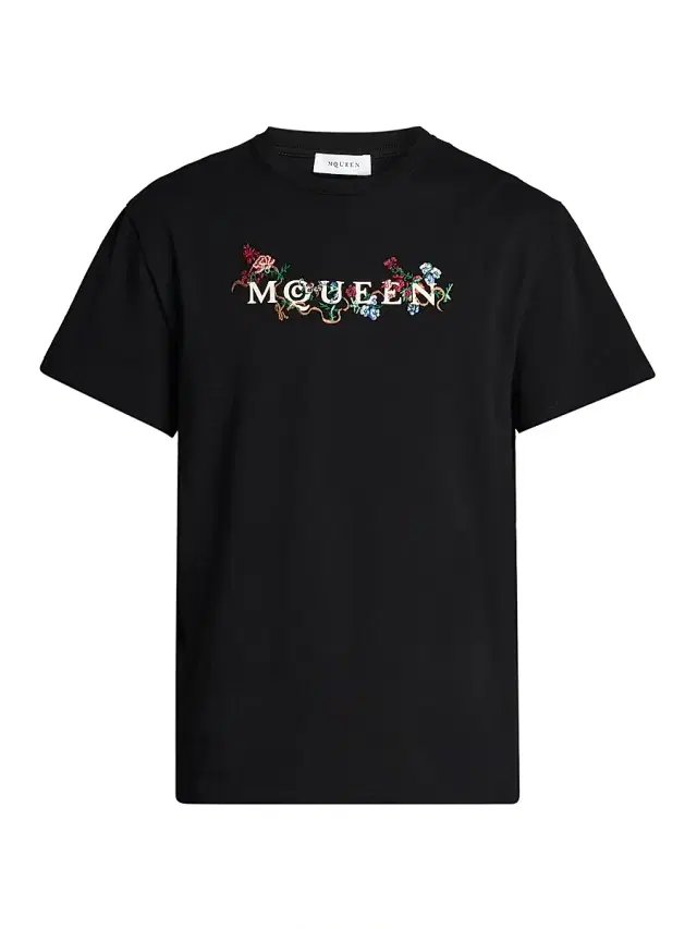 McQueen Men's Floral-Embroidered Logo Crewneck T-Shirt - Black Multi Colour