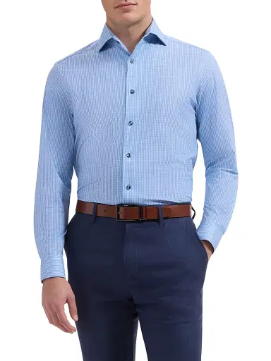 Bugatchi Men's Devon Checked OoohCotton Shirt - Air Blue - Size XXL | Thumbnail 3