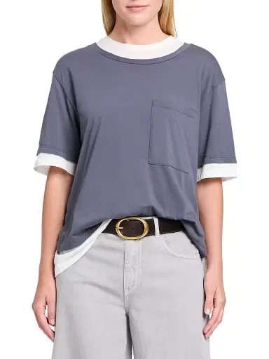 TWP Women's Double Up Cotton T-Shirt - Charcoal White - Size Medium | Thumbnail 3