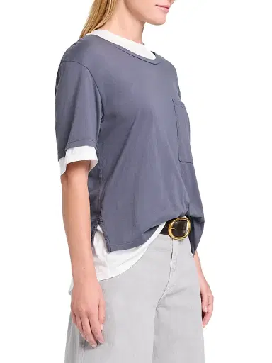 TWP Women's Double Up Cotton T-Shirt - Charcoal White - Size Medium | Thumbnail 4