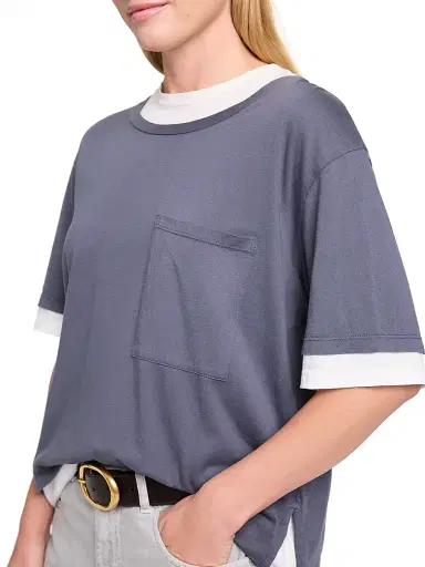 TWP Women's Double Up Cotton T-Shirt - Charcoal White - Size Medium | Thumbnail 6