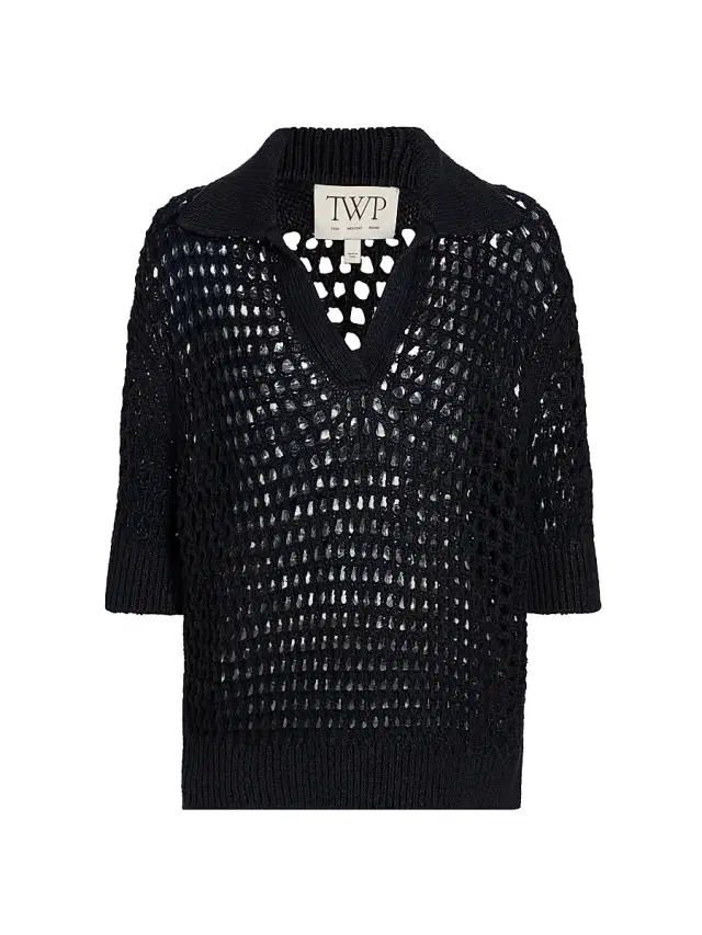 TWP Women's Unspoken Truth Linen-Silk Polo Sweater