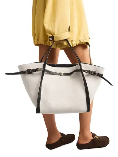 Tod's Women's Medium Linen-Canvas Shopping Bag - Bianco Calce | Thumbnail 2