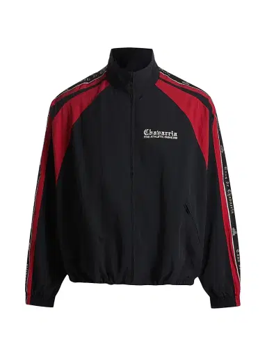 Willy Chavarria Men's Casa De Chavarria Tape Jacket - Black Red - Size Small | Thumbnail 1