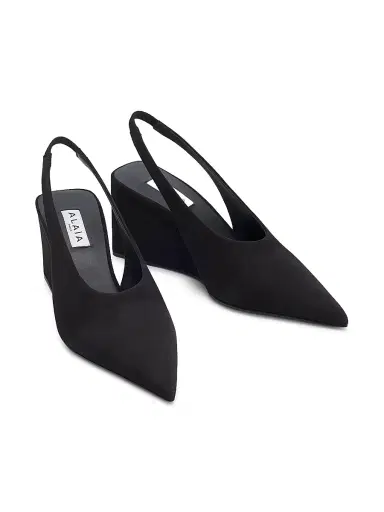 ALAIA Women's 75MM Suede Slingback Wedge Mules - Noir | Thumbnail 2 ALAIA Women's 75MM Suede Slingback Wedge Mules - Noir | Thumbnail 2