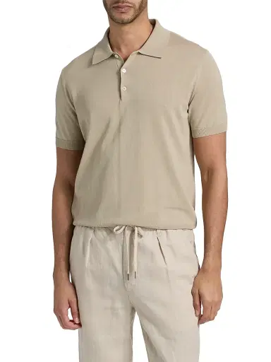 Canali Men's Cotton Knit Polo Shirt - Tan - Size 42 | Thumbnail 3
