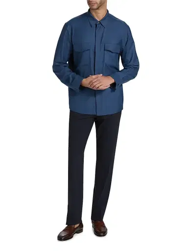 Canali Men's HighLuxury Wool-Silk Overshirt - Blue - Size 46 | Thumbnail 2