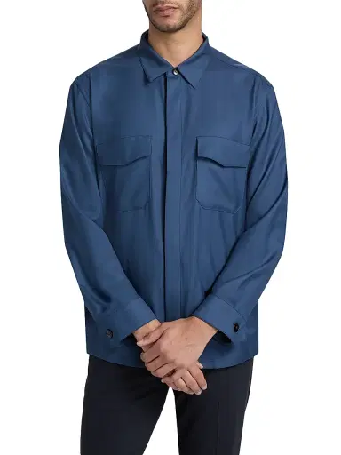 Canali Men's HighLuxury Wool-Silk Overshirt - Blue - Size 46 | Thumbnail 3