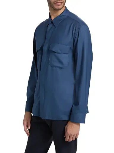 Canali Men's HighLuxury Wool-Silk Overshirt - Blue - Size 46 | Thumbnail 4