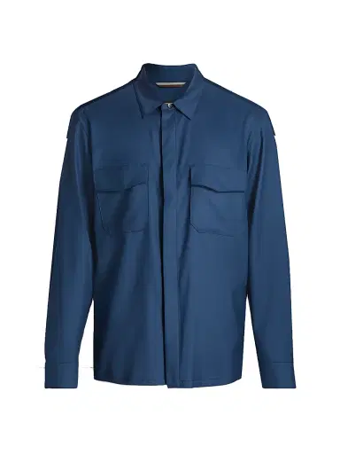 Canali Men's HighLuxury Wool-Silk Overshirt - Blue - Size 46 | Thumbnail 1